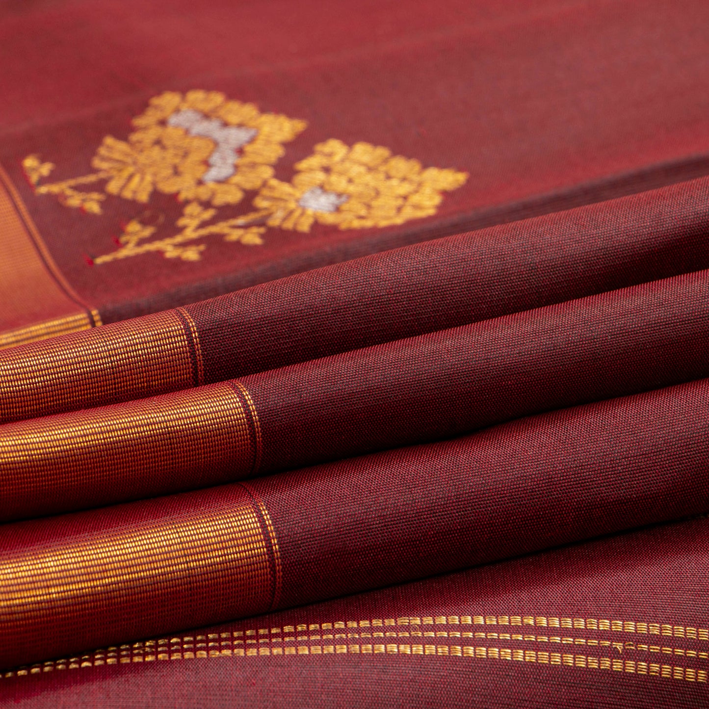 Maroon Kanchipuram Silk Saree WIth Silver And Gold Zari For Festive Wear PV ABI 458