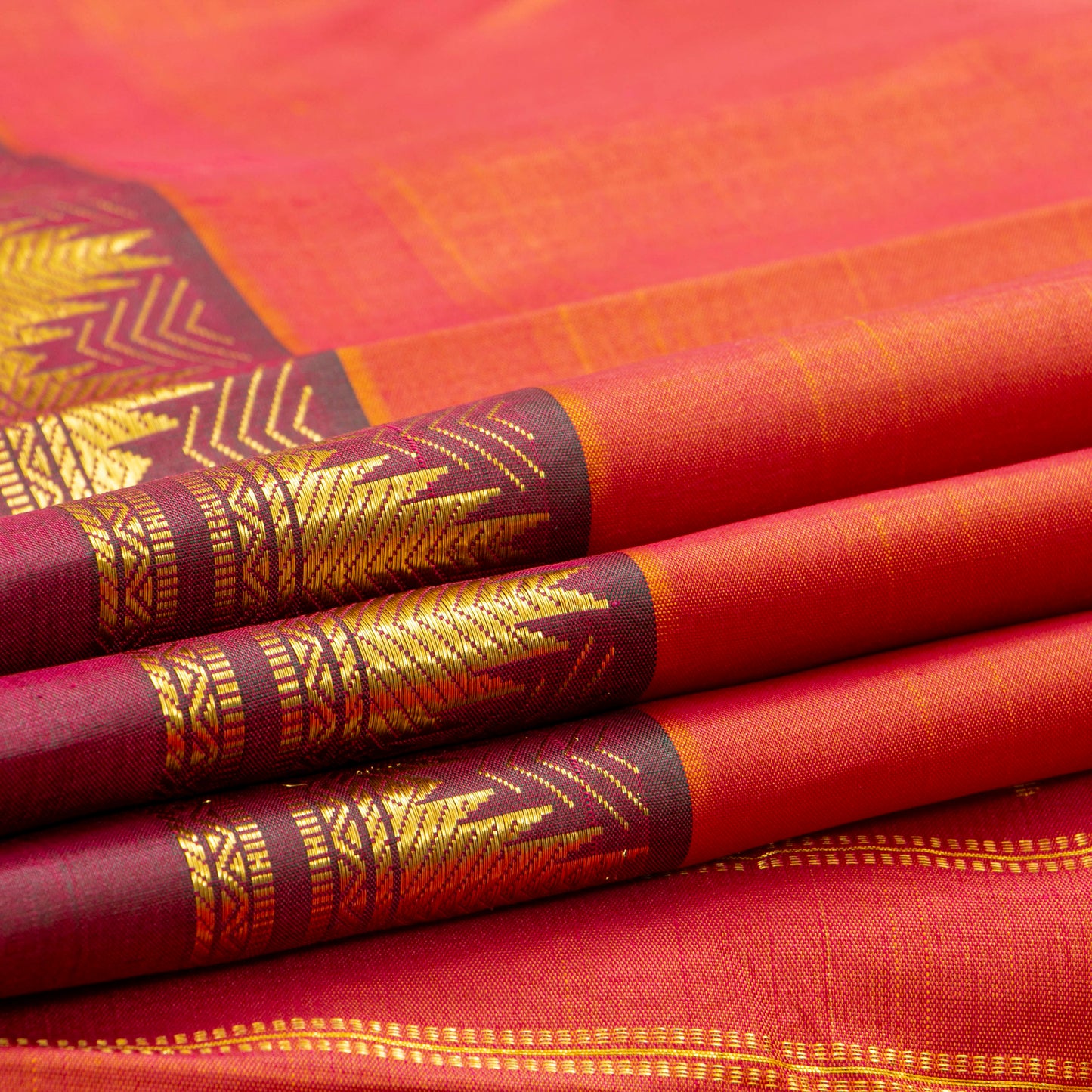 Orange Kanchipuram Silk Saree With Corner Ganda Berunda Motif For Festive Wear PV ABI 453