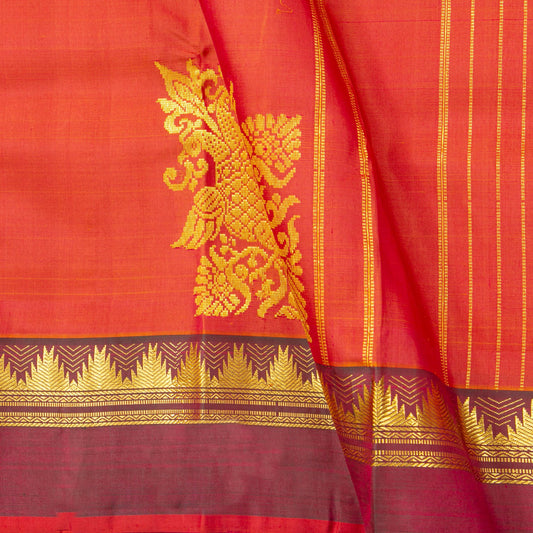 Orange Kanchipuram Silk Saree With Corner Ganda Berunda Motif For Festive Wear PV ABI 453