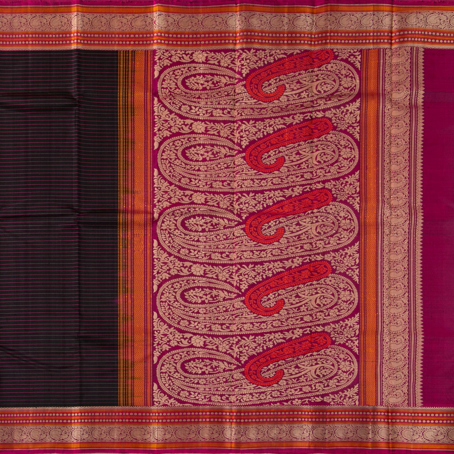 Black And Magenta Kanchipuram Silk Saree No Zari For Festive Wear PV RSP 157