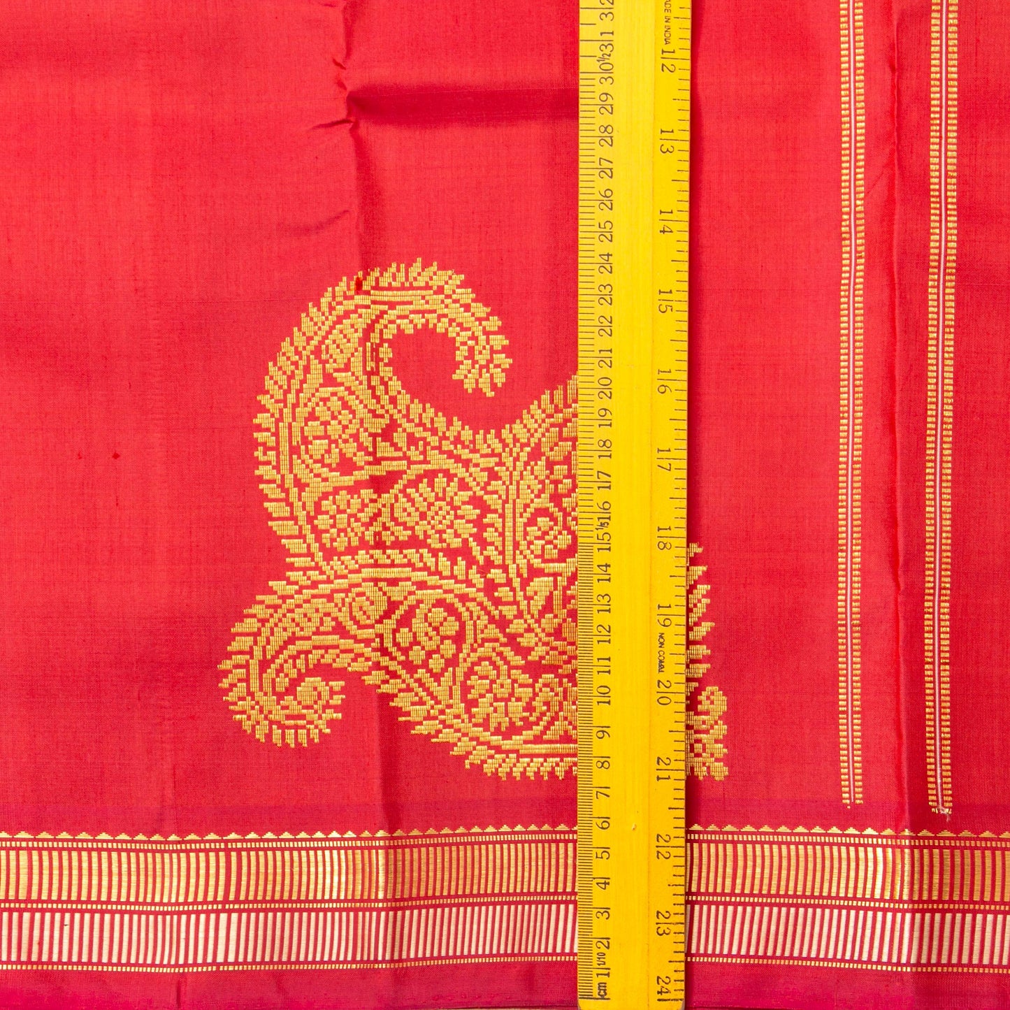 Red Kanchipuram Silk Saree With A Paisley Corner For Festive Wear PV ABI 452