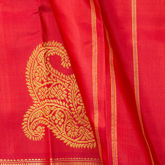 Red Kanchipuram Silk Saree With A Paisley Corner For Festive Wear PV ABI 452