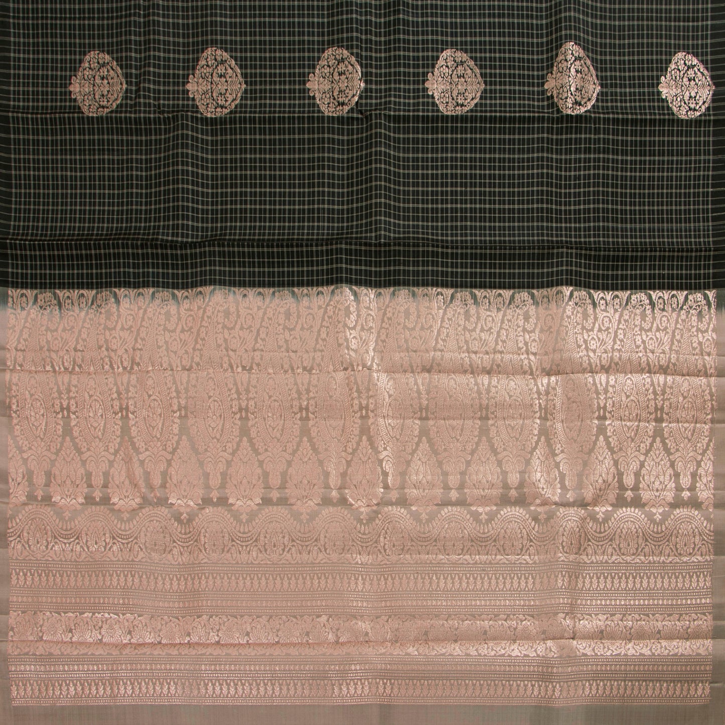 Black And Grey Borderless Kanchipuram Soft Silk Saree For Festive Wear PV RSP 222