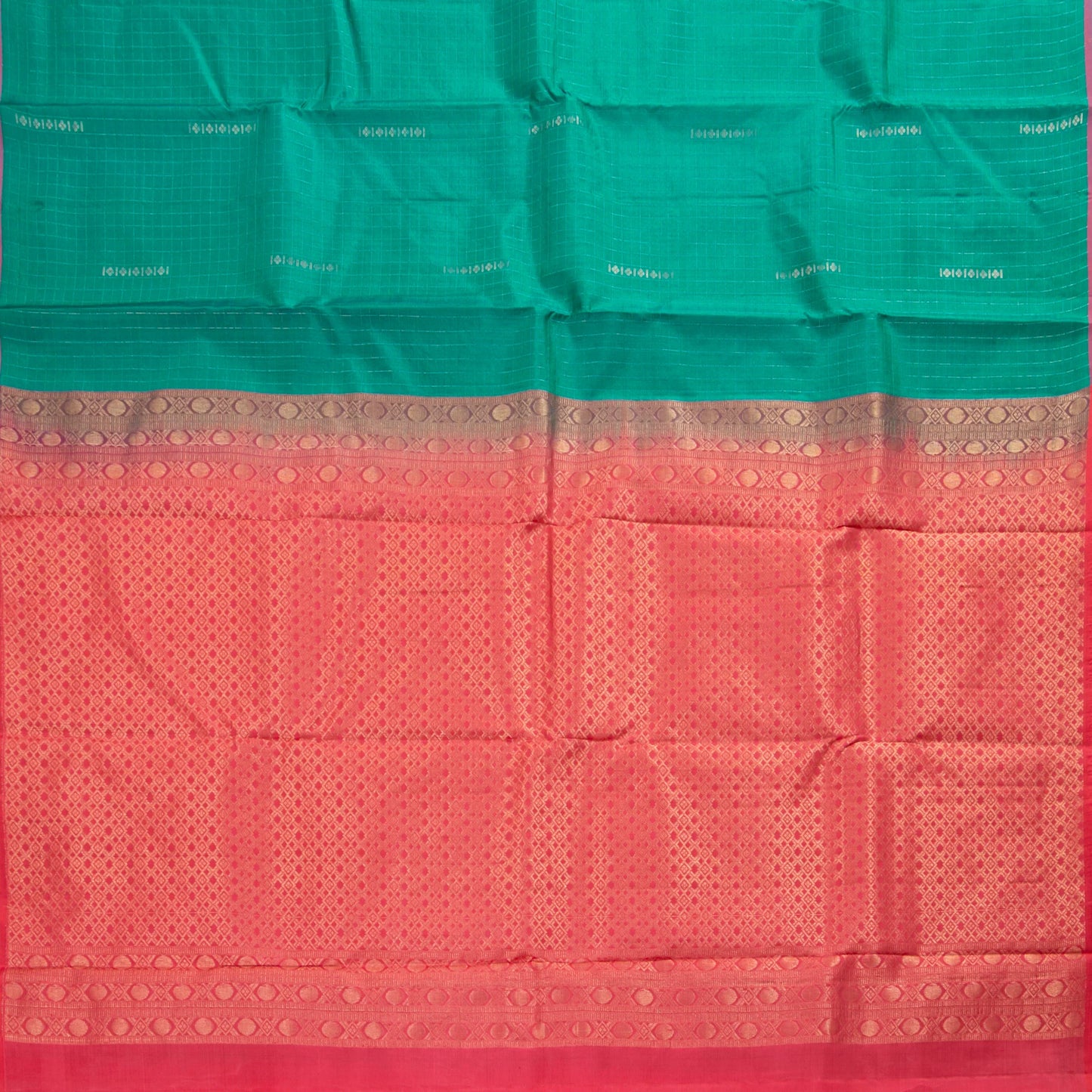 Green And Pink Borderless Kanchipuram Soft Silk Saree For Festive Wear PV RSP 194