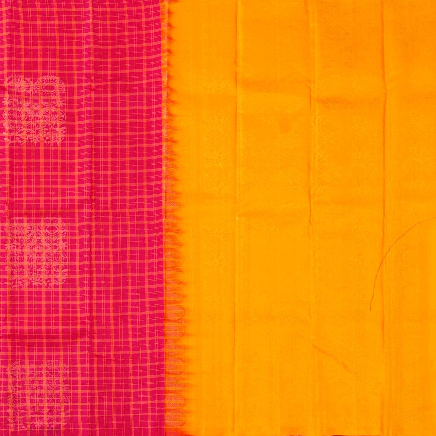 Pink And Yellow Borderless Kanchipuram Soft Silk Saree For Festive Wear PV RSP 223