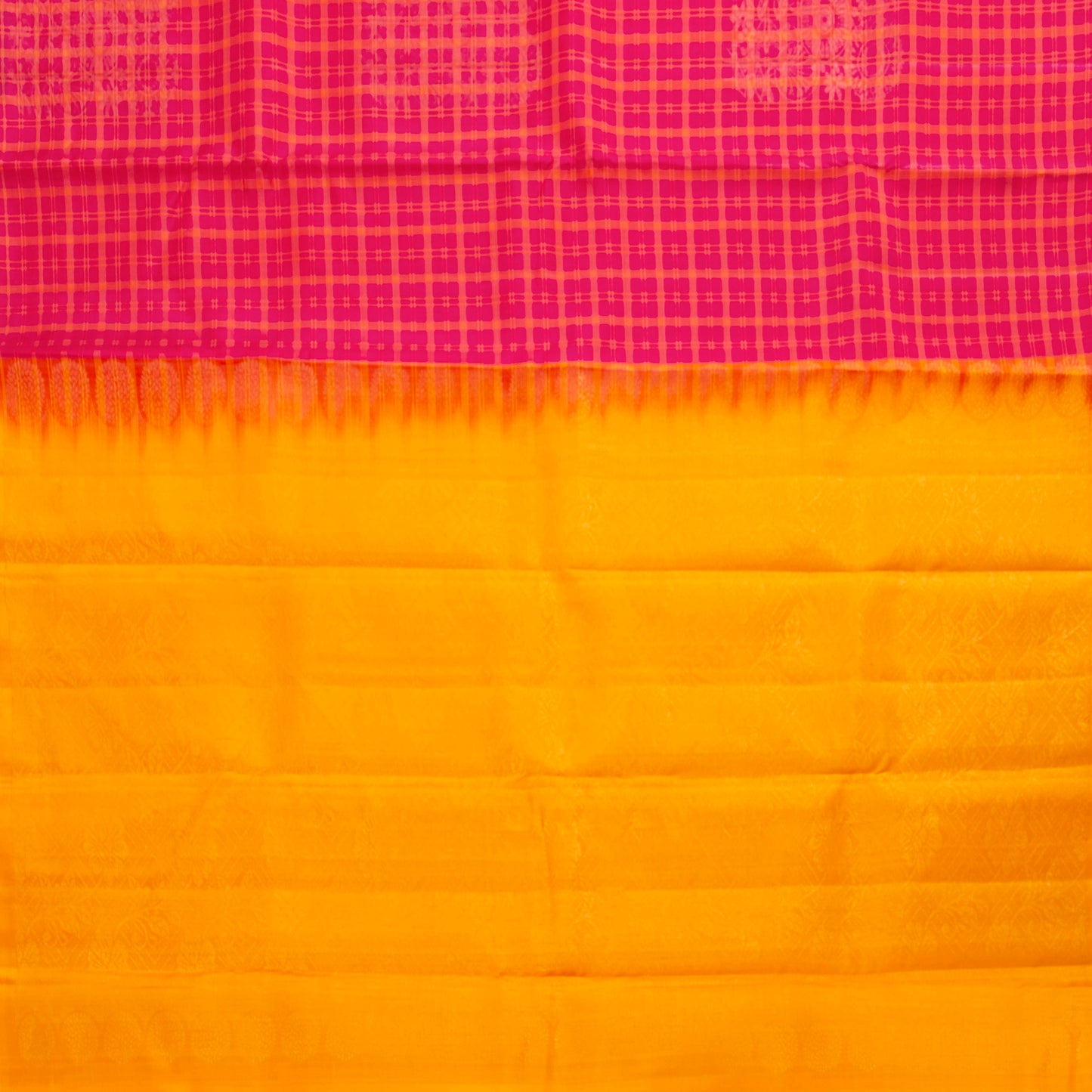 Pink And Yellow Borderless Kanchipuram Soft Silk Saree For Festive Wear PV RSP 223