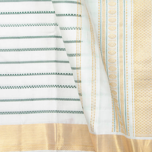 White Kanchipuram Silk Saree With Veldhari Stripes For Office Wear PV ABI 50991 - Silk Sari - Panjavarnam PV ABI 50991