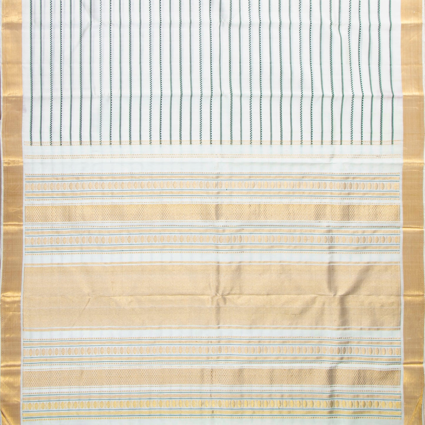 White Kanchipuram Silk Saree With Veldhari Stripes For Office Wear PV ABI 50991