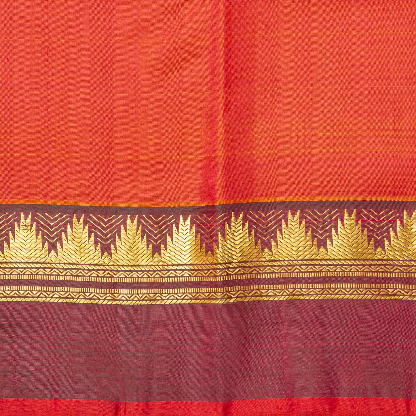 Orange Kanchipuram Silk Saree With Corner Ganda Berunda Motif For Festive Wear PV ABI 453