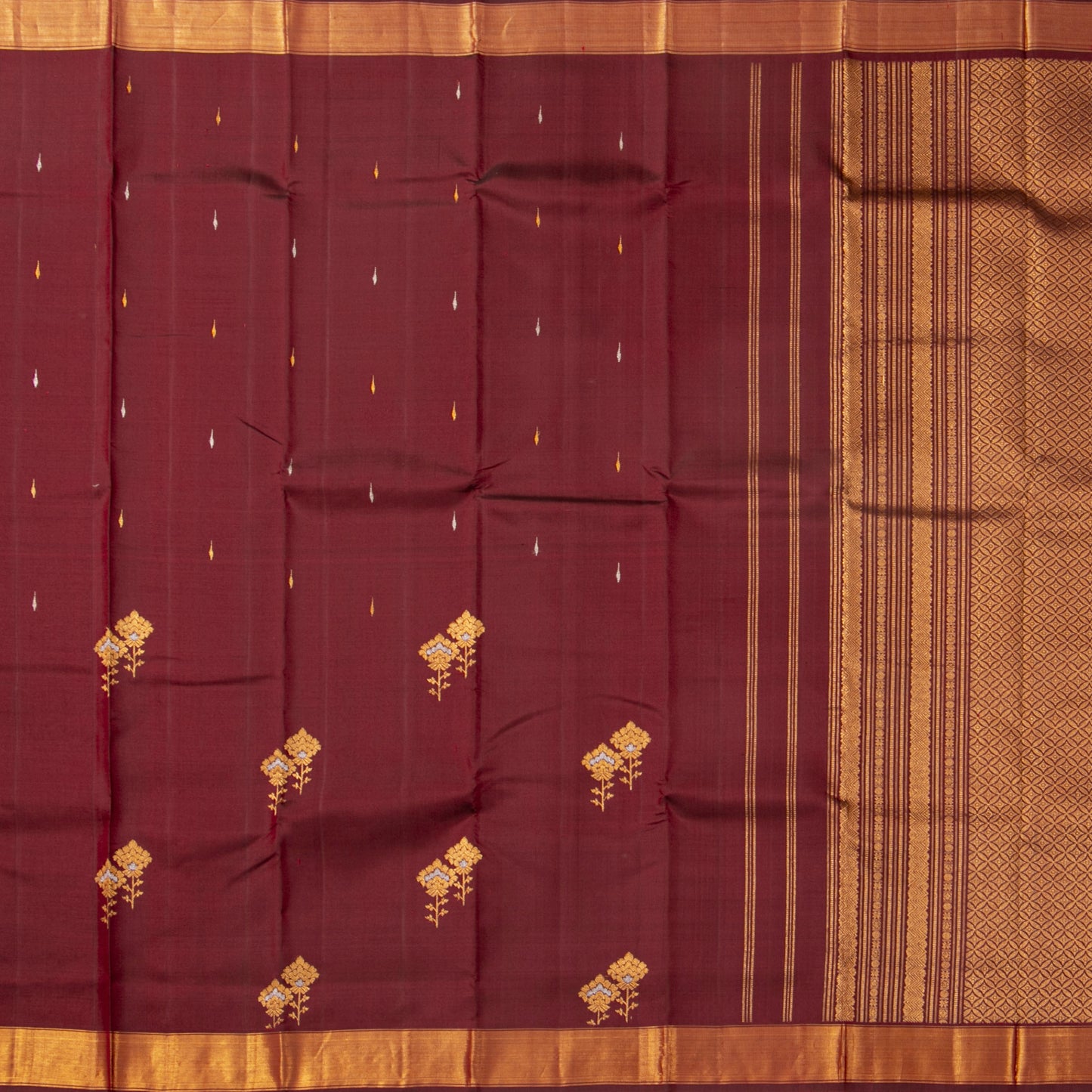 Maroon Kanchipuram Silk Saree WIth Silver And Gold Zari For Festive Wear PV ABI 458