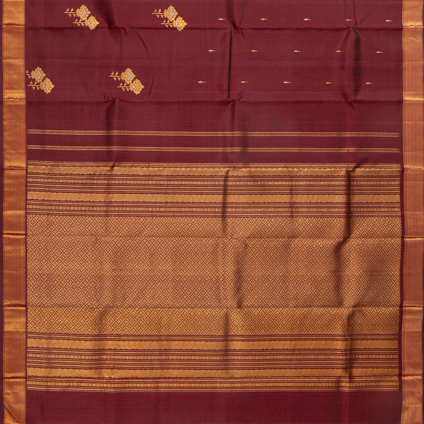 Maroon Kanchipuram Silk Saree WIth Silver And Gold Zari For Festive Wear PV ABI 458
