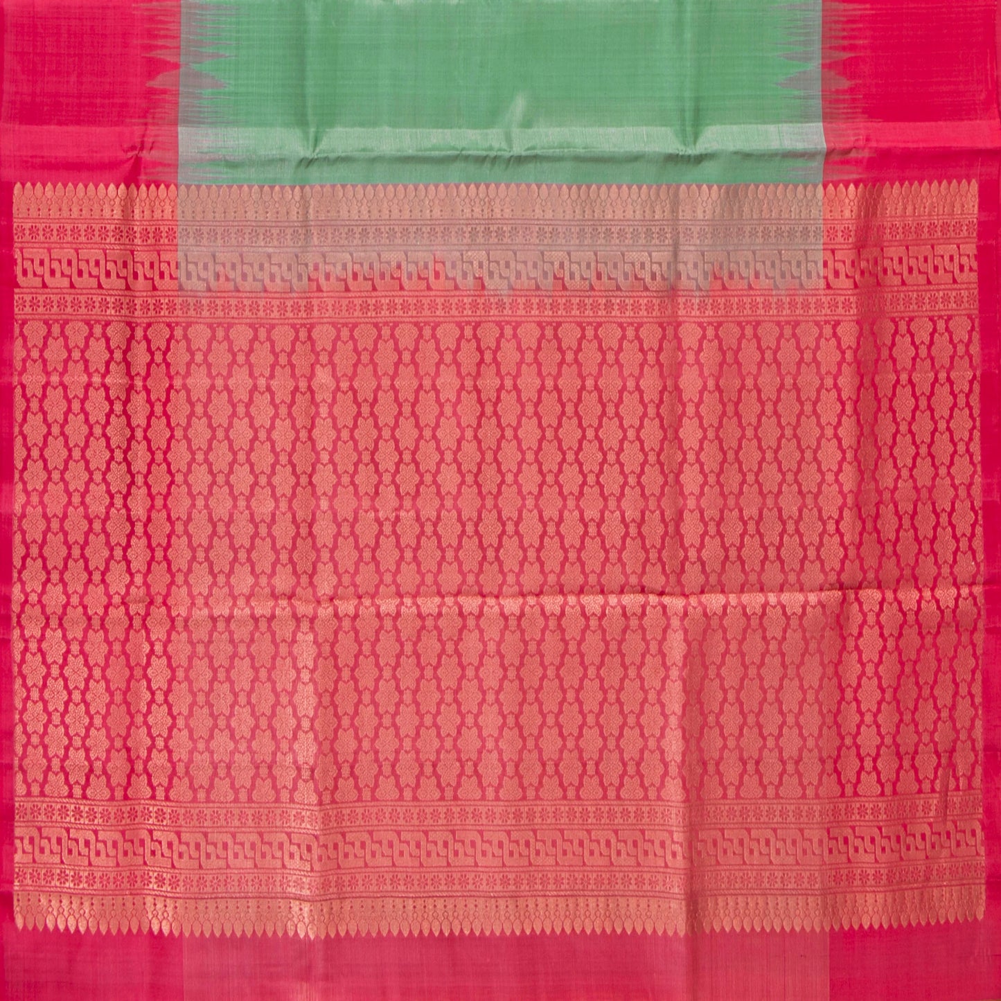 Pastel Green And Pink Handwoven Soft Silk Saree With Antique Gold Zari For Festive Wear PV RSP 207
