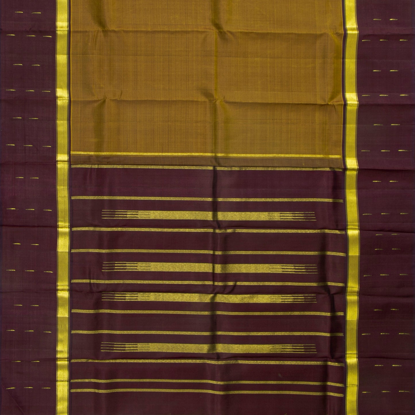 Mustard And Brown Kanchipuram Silk Saree With Malli Moggu Motifs For Festive Wear PV ABI 41875