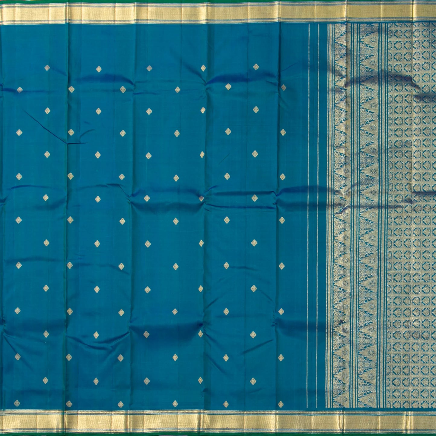 Blue And Green Kanchipuram Silk Saree For Festive Wear PV ABI 455