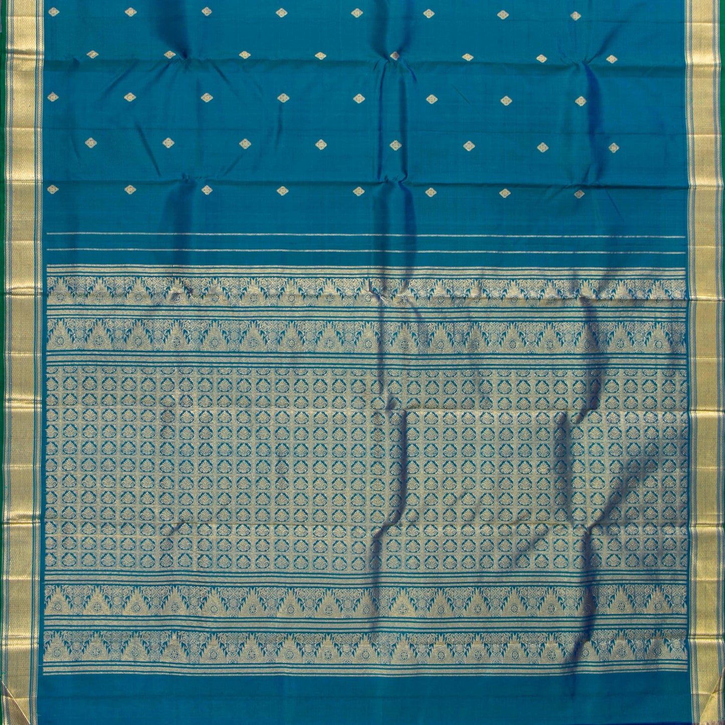 Blue And Green Kanchipuram Silk Saree For Festive Wear PV ABI 455