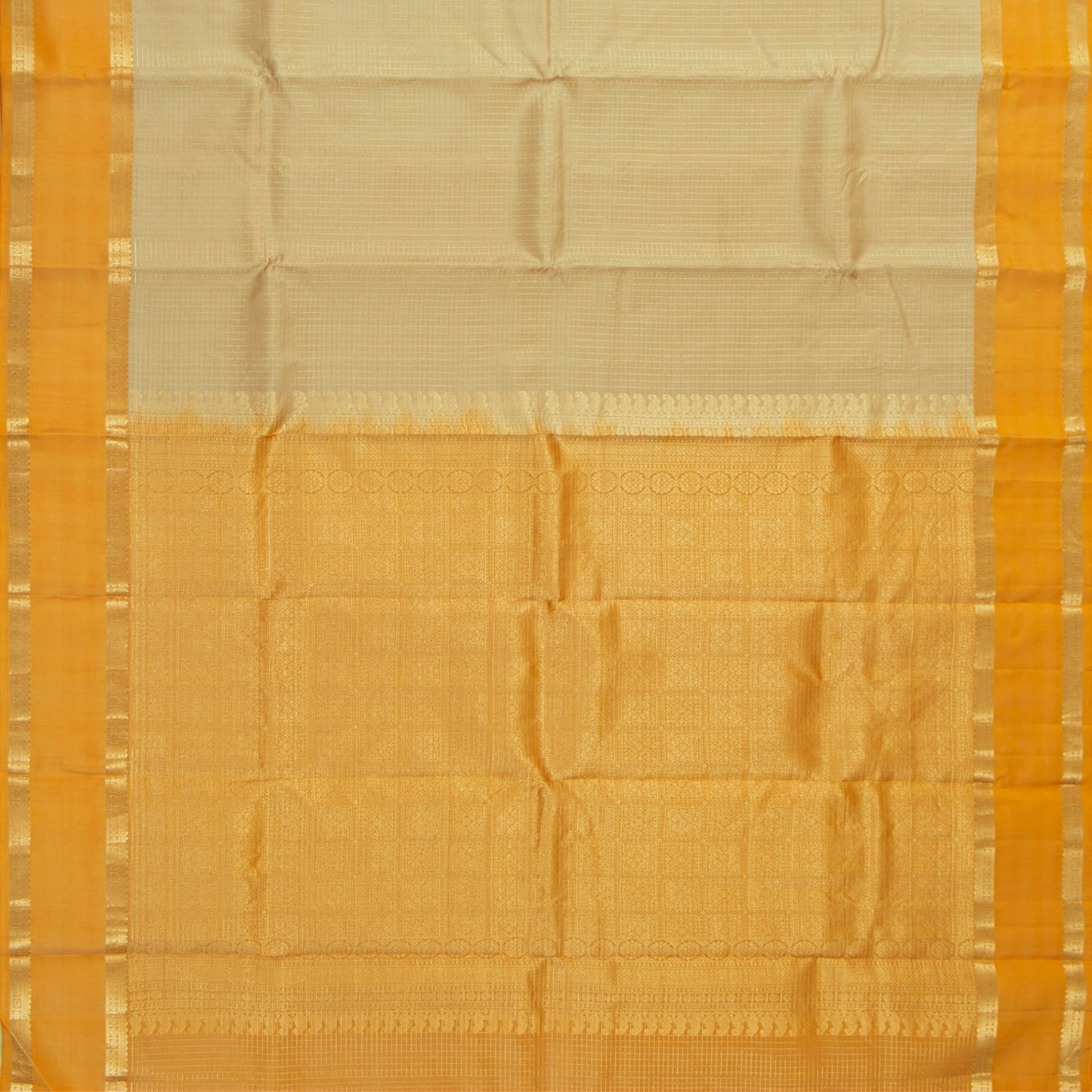 Beige And Yellow Kanchipuram Silk Saree WithZari CheckdsFor Festive Wear PV RSP 247