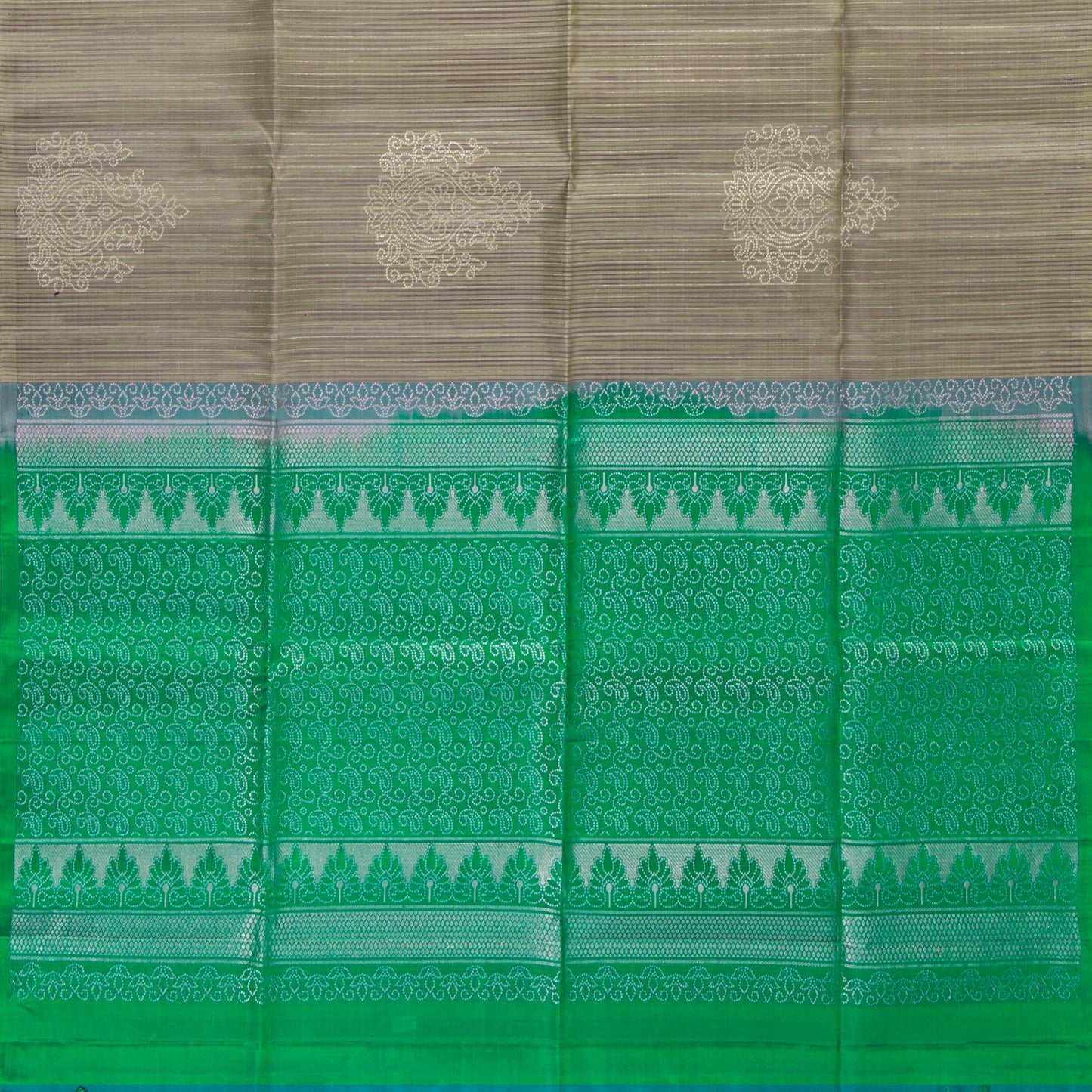 Fawn And Moss Green Handwoven Soft Silk Saree With Silver Zari For Festive Wear PV RSP 205