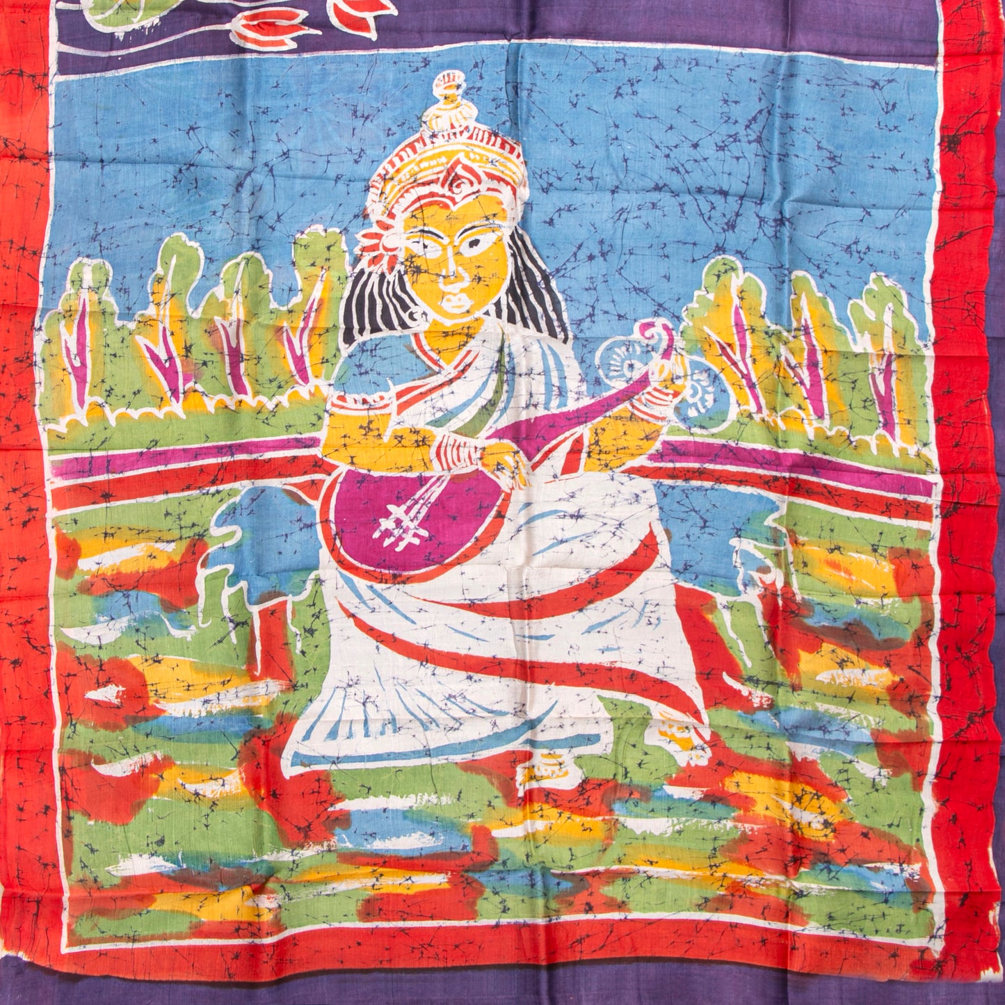 Purple And Red Lightweight Batik Silk Saree With Saraswati Themed Pallu For Office Wear PB 336