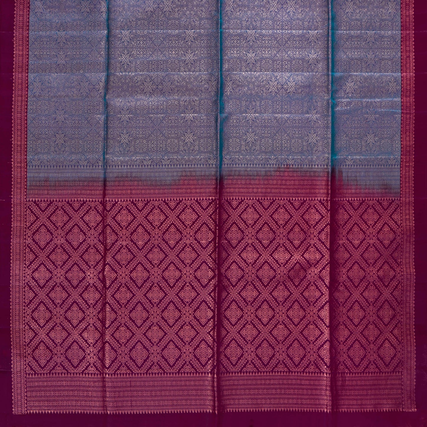 Blue And Magenta Handwoven Soft Silk Saree With Antique Gold Zari For Festive Wear PV RSP 211