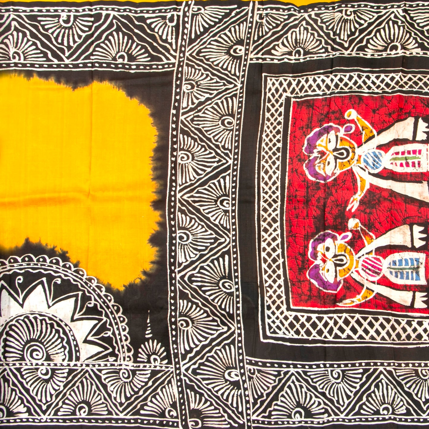 Yellow And Black Batik Silk Saree For Office Wear PB 348
