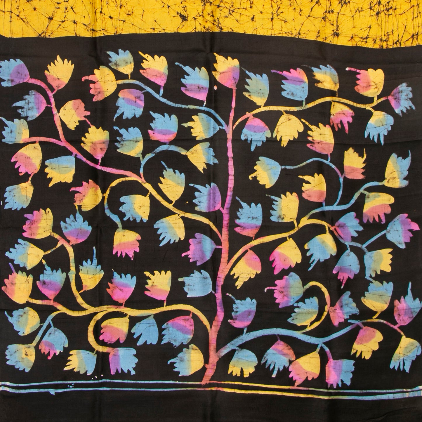Yellow Ochre And Black Batik Silk Saree For Office Wear PB 347