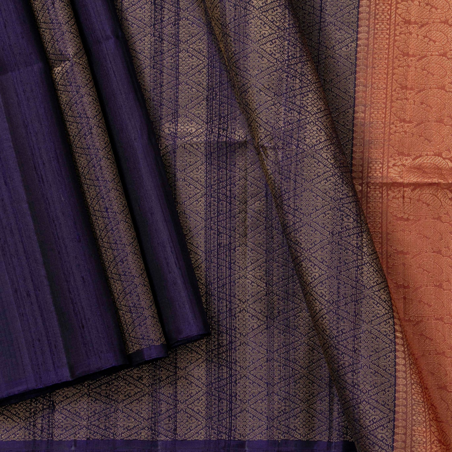 Blue And Peach Borderless Kanchipuram Soft Silk Saree For Festive Wear PV RSP 175