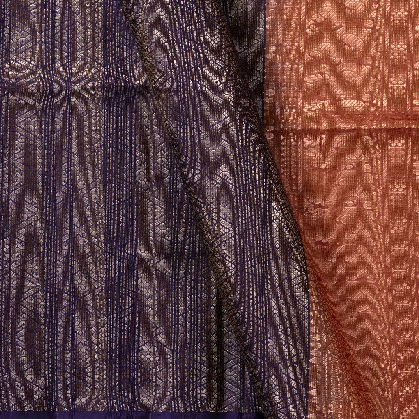 Blue And Peach Borderless Kanchipuram Soft Silk Saree For Festive Wear PV RSP 175