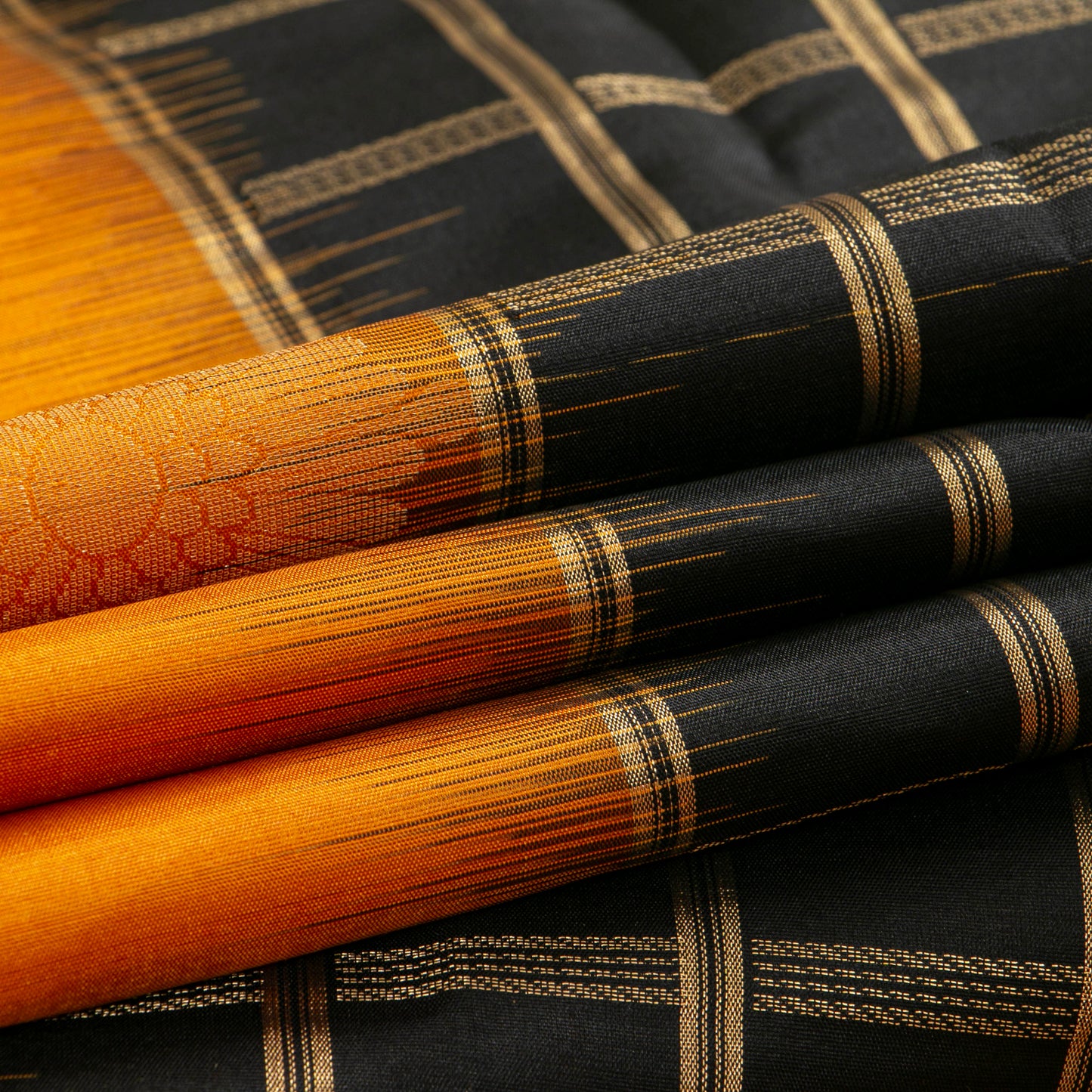 Black And Mustard Kanchipuram Soft Silk Saree For Festive Wear PV RSP 173