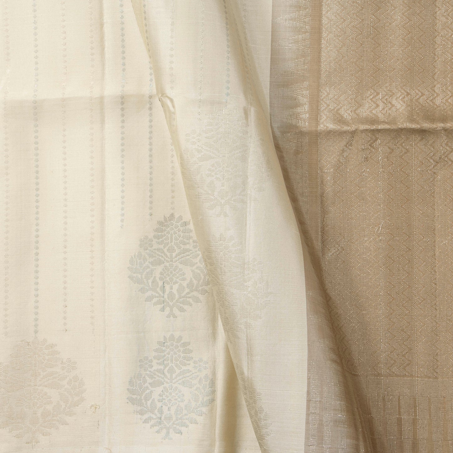 Off White And Beige Borderless Kanchipuram Soft Silk Saree For Festive Wear PV RSP 164