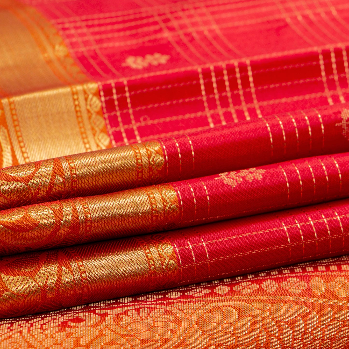 Red And Orange Kanchipuram Soft Silk Saree For Festive Wear PV RSP 221