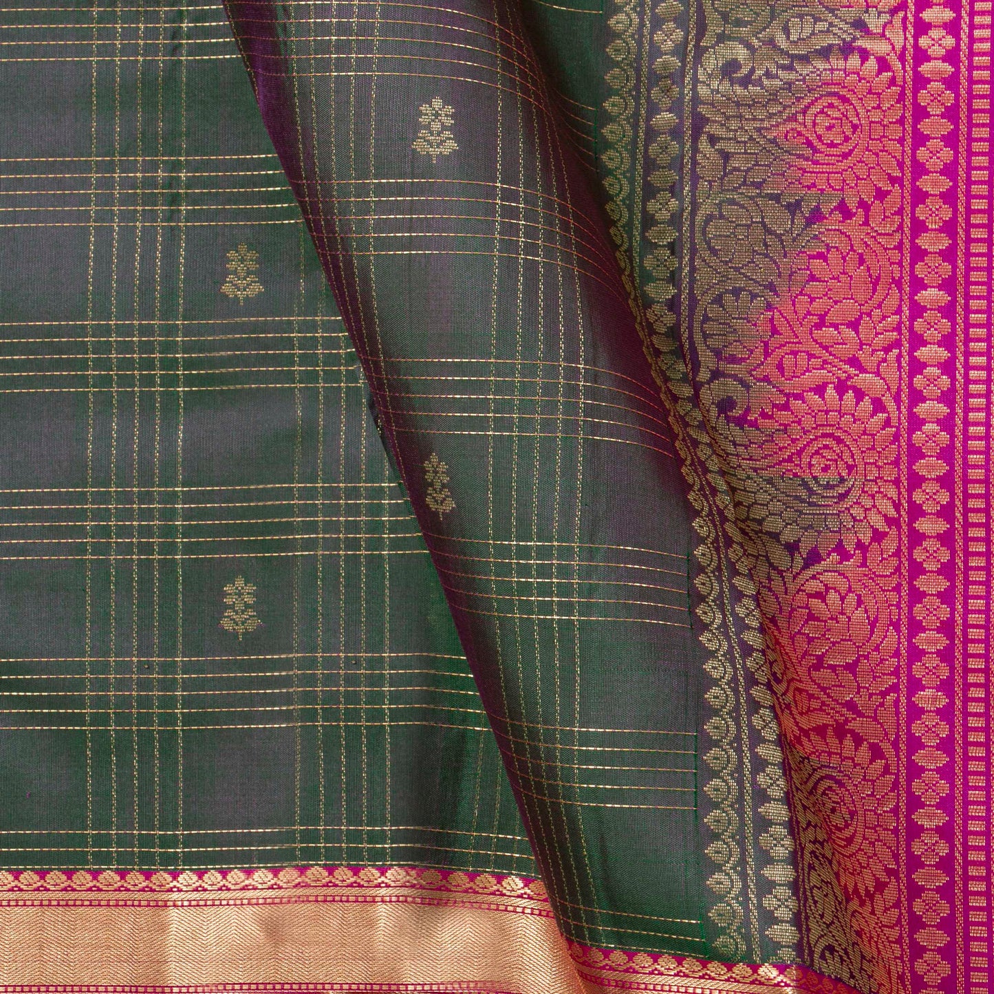 Green And Pink Kanchipuram Soft Silk Saree For Festive Wear PV RSP 220