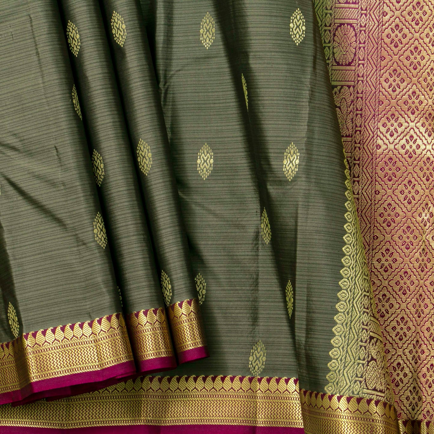 Grey And Magenta Kanchipuram Soft Silk Saree For Festive Wear PV RSP 212