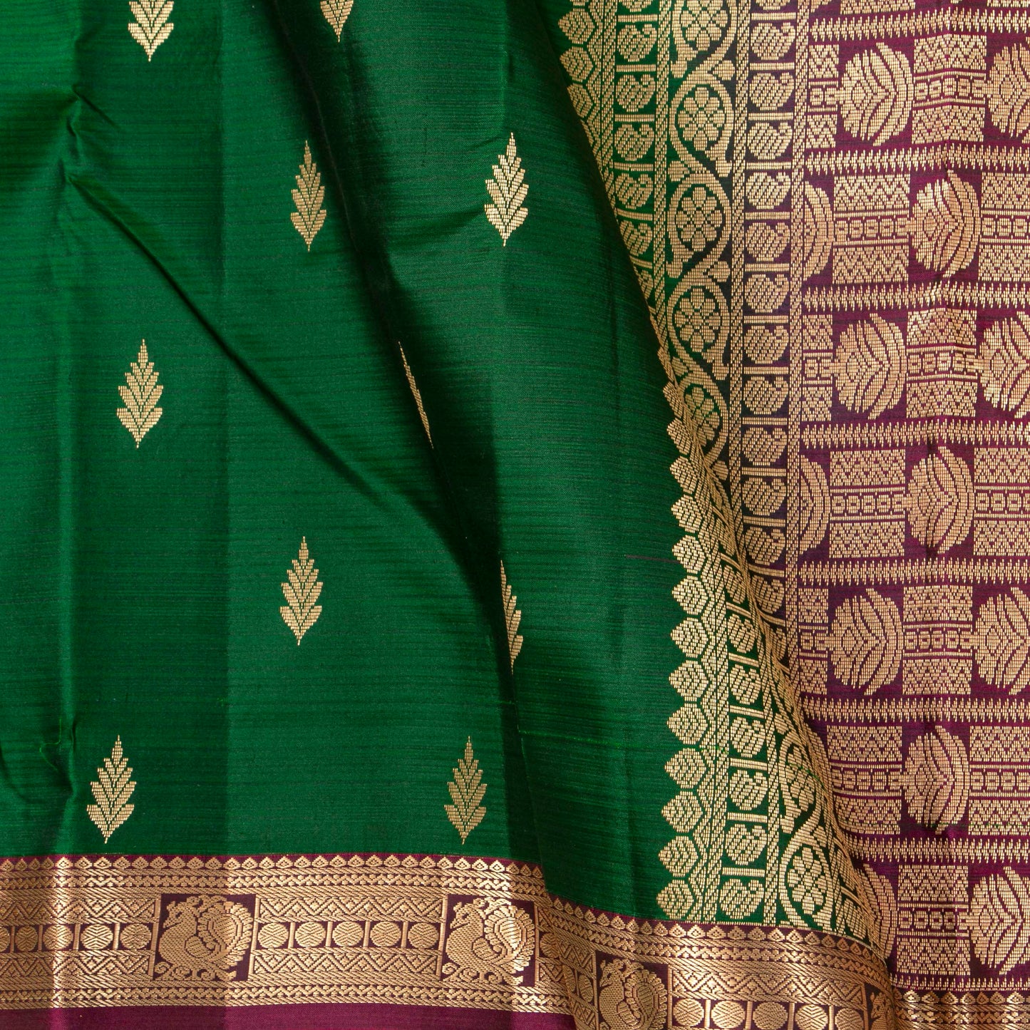 Green And Maroon Kanchipuram Soft Silk Saree For Festive Wear PV RSP 216