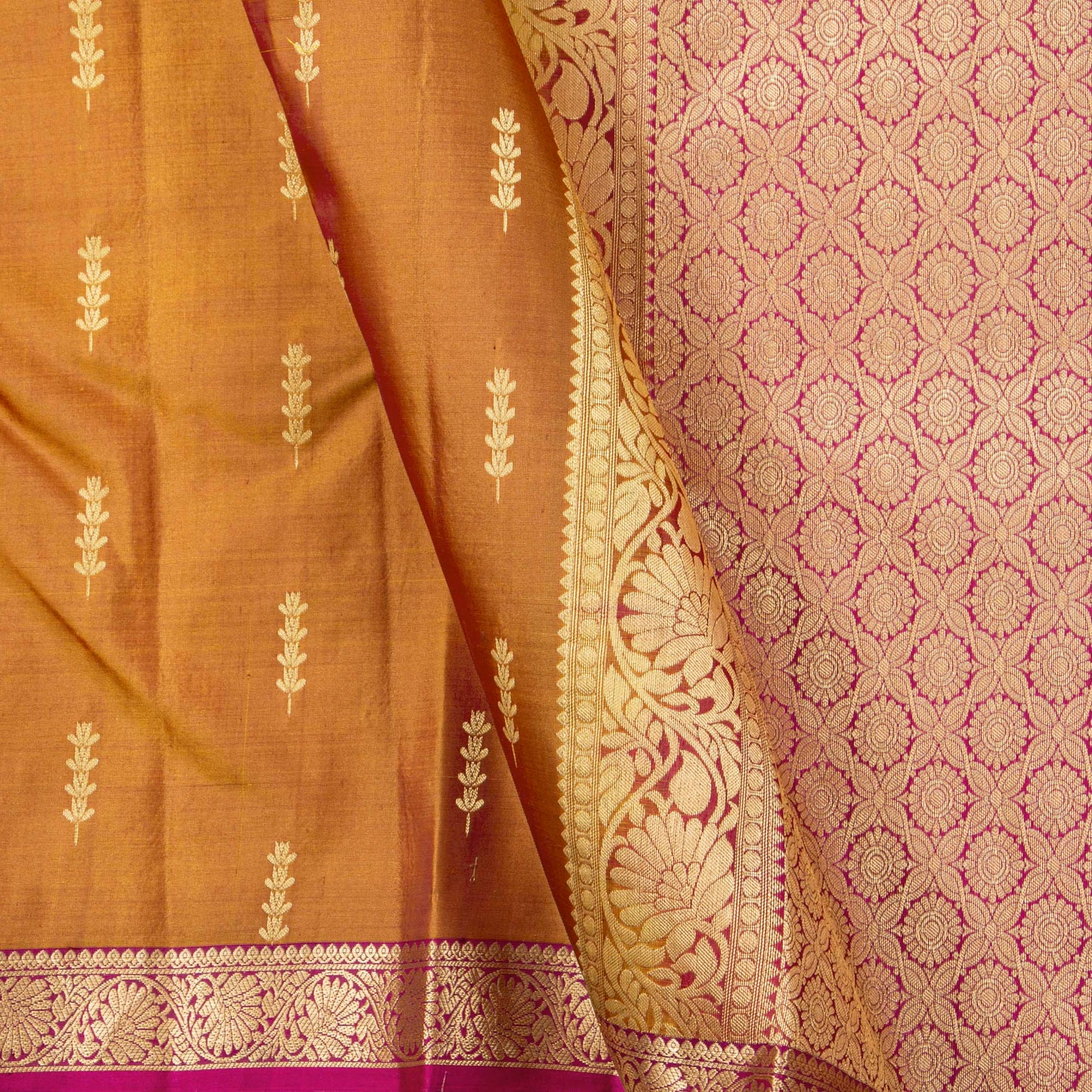 Mustard And Magenta Kanchipuram Soft Silk Saree For Festive Wear PV RSP 214