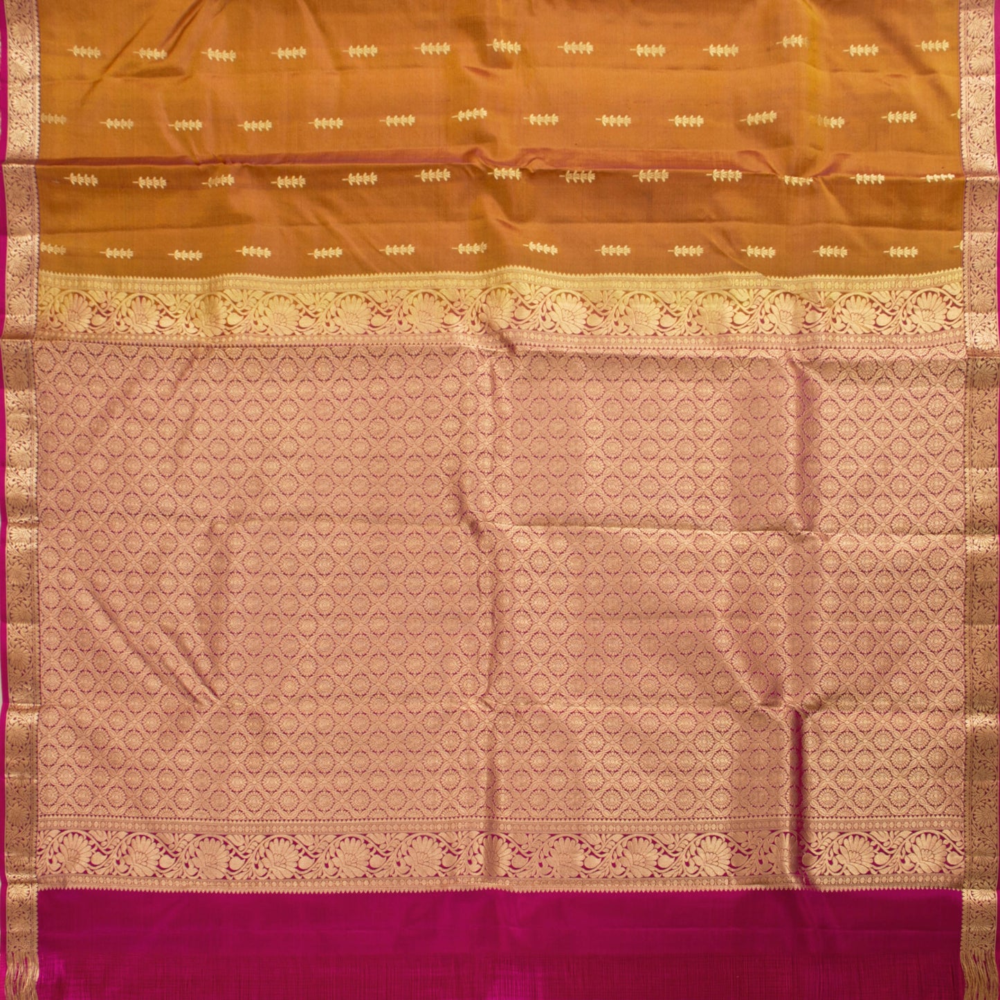 Mustard And Magenta Kanchipuram Soft Silk Saree For Festive Wear PV RSP 214