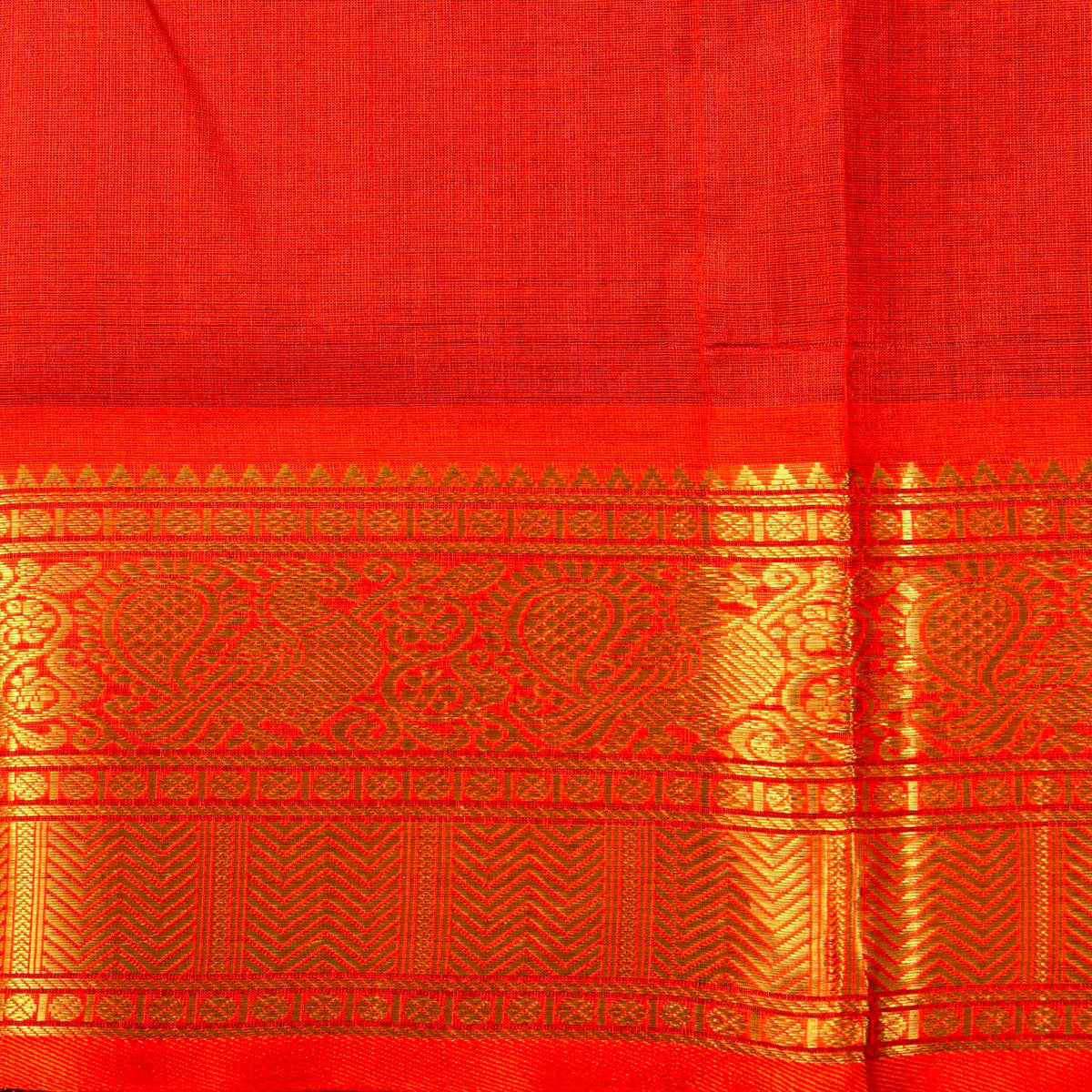Blue And Orange Kanchi Silk Cotton Saree For Festive Wear VP SC 219