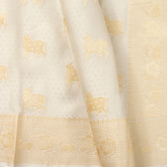 Off White Banarasi Silk Saree PB 308 - Banarasi Silk - Panjavarnam PB 308