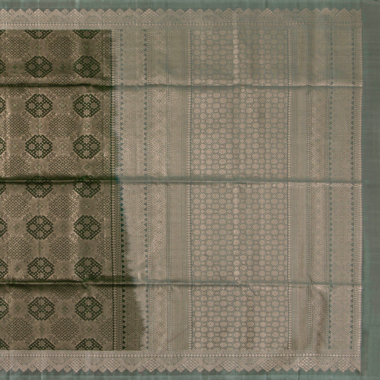 Green And Grey Kanchipuram Soft Silk Saree For Festive Wear PV RSP 165