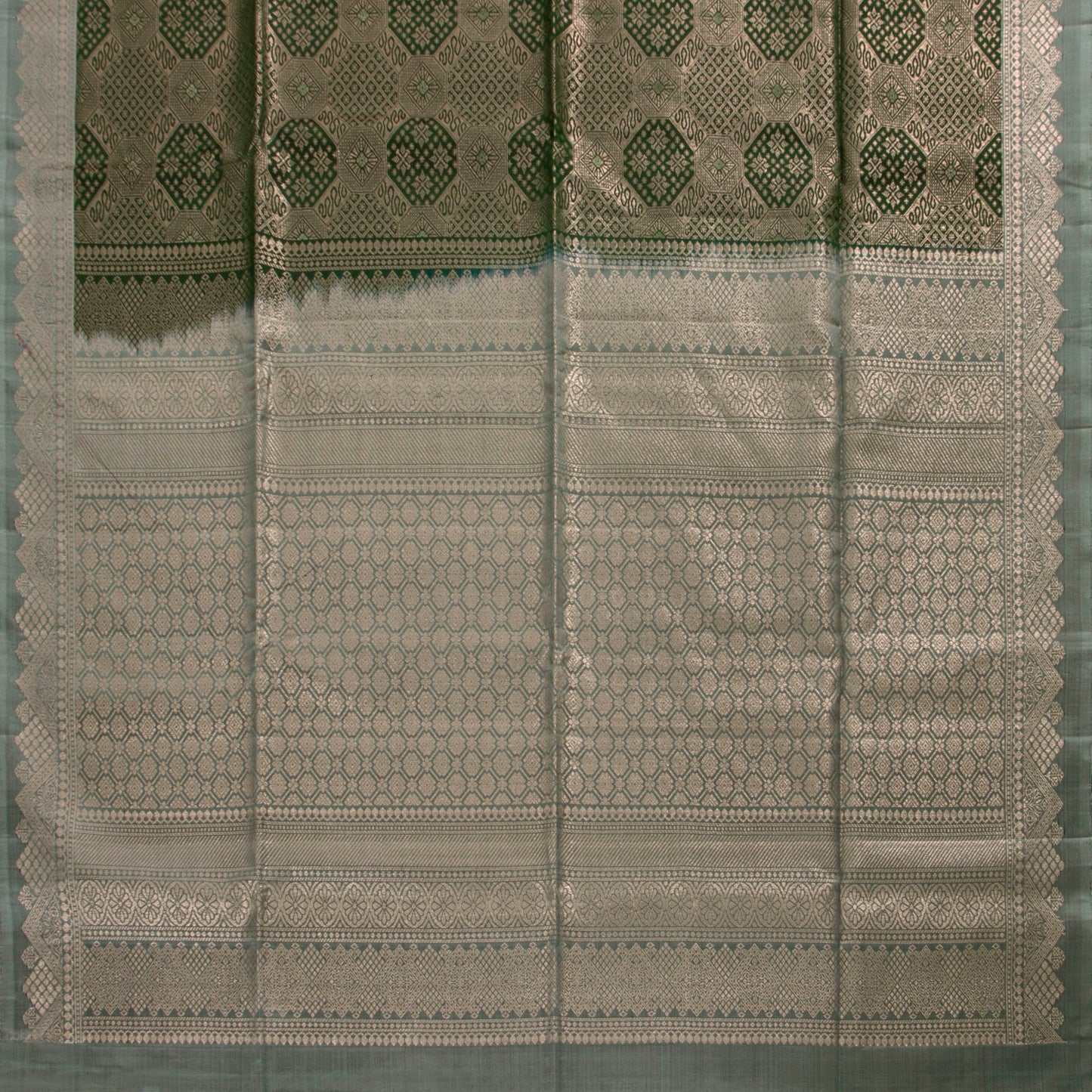 Green And Grey Kanchipuram Soft Silk Saree For Festive Wear PV RSP 165