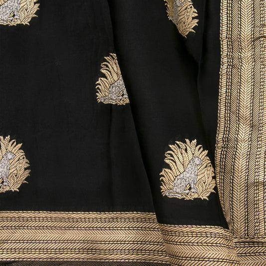 Black Crepe Banarasi Silk Saree PB 303 - Banarasi Silk - Panjavarnam PB 303