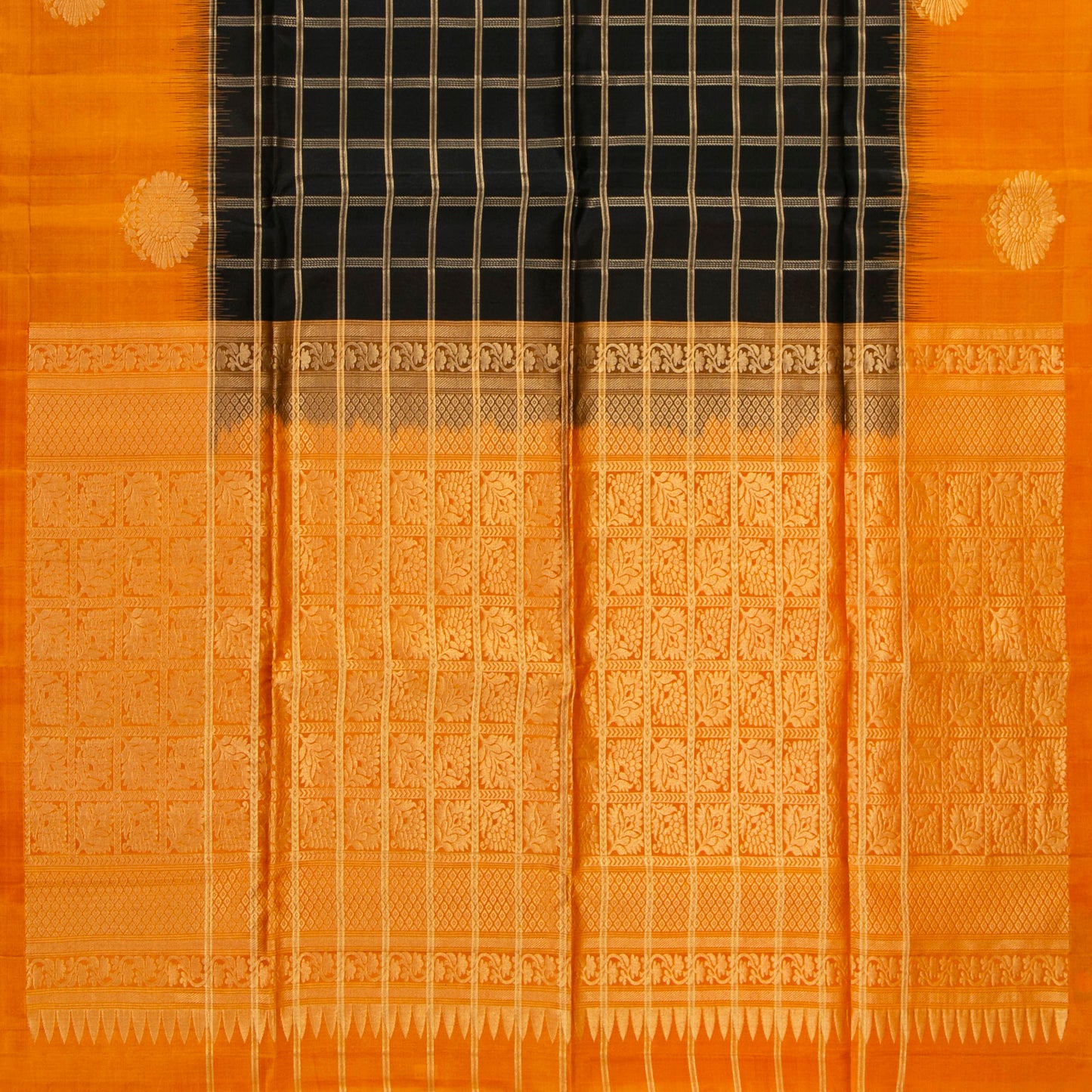 Black And Mustard Kanchipuram Soft Silk Saree For Festive Wear PV RSP 173