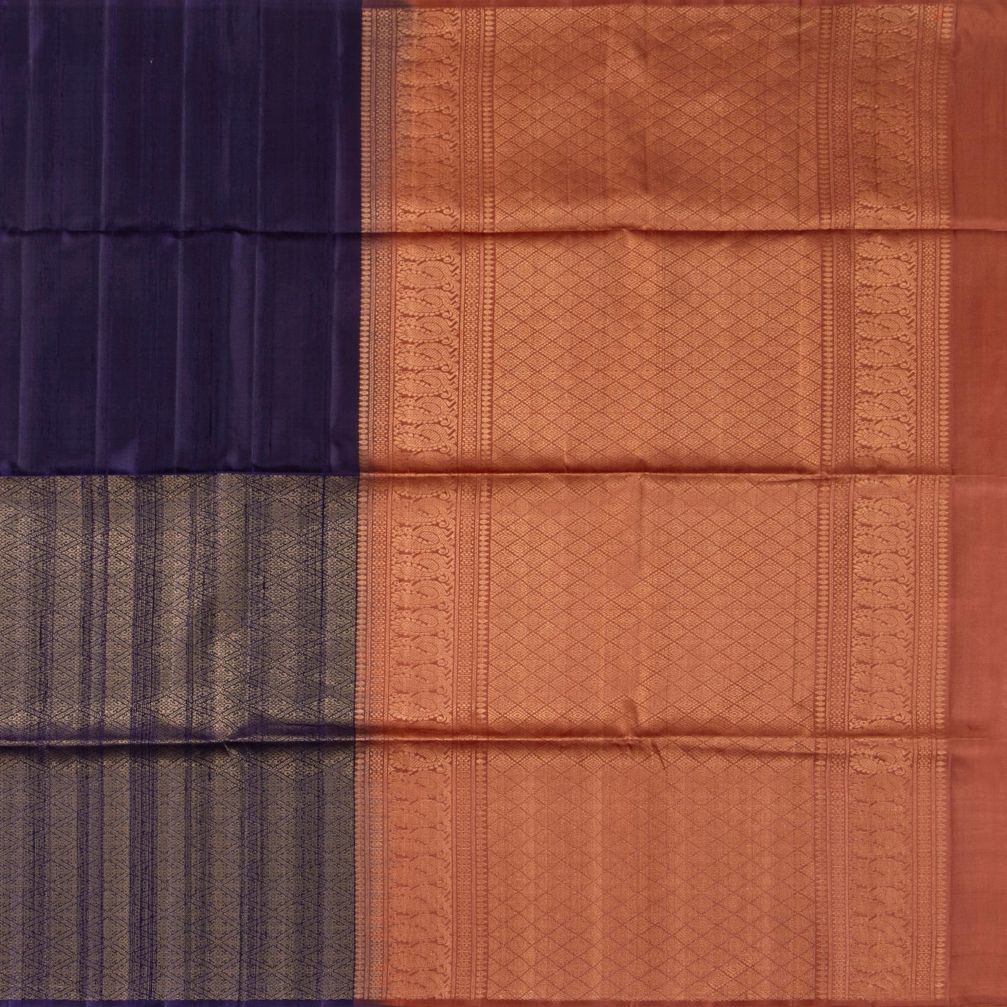 Blue And Peach Borderless Kanchipuram Soft Silk Saree For Festive Wear PV RSP 175
