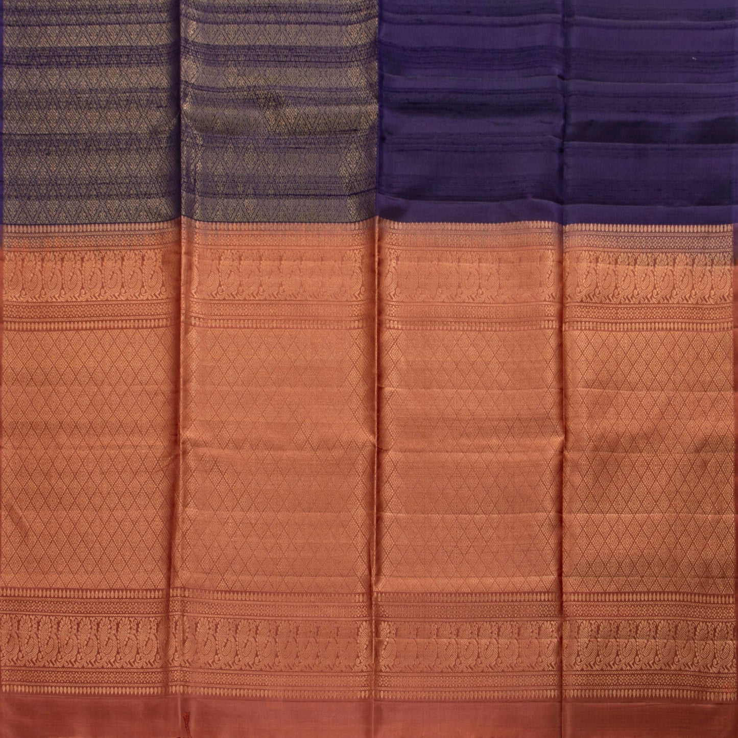 Blue And Peach Borderless Kanchipuram Soft Silk Saree For Festive Wear PV RSP 175