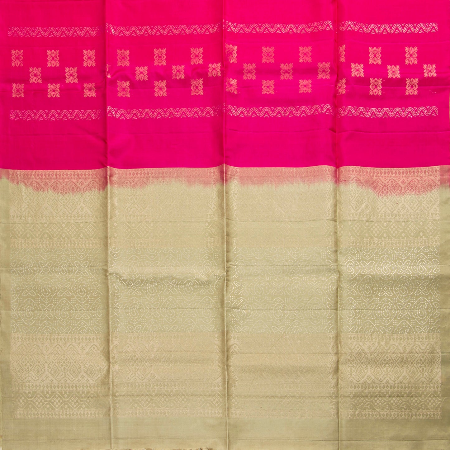 Pink And Beige Borderless Kanchipuram Soft Silk Saree For Festive Wear PV RSP 170
