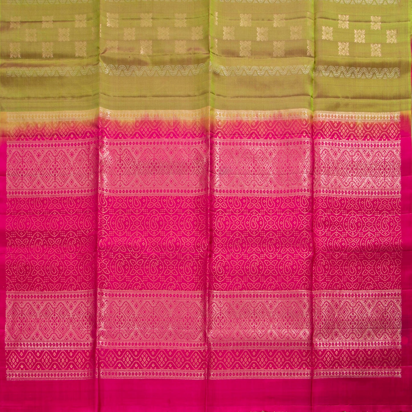 Green And Pink Borderless Kanchipuram Soft Silk Saree For Festive Wear PV RSP 169