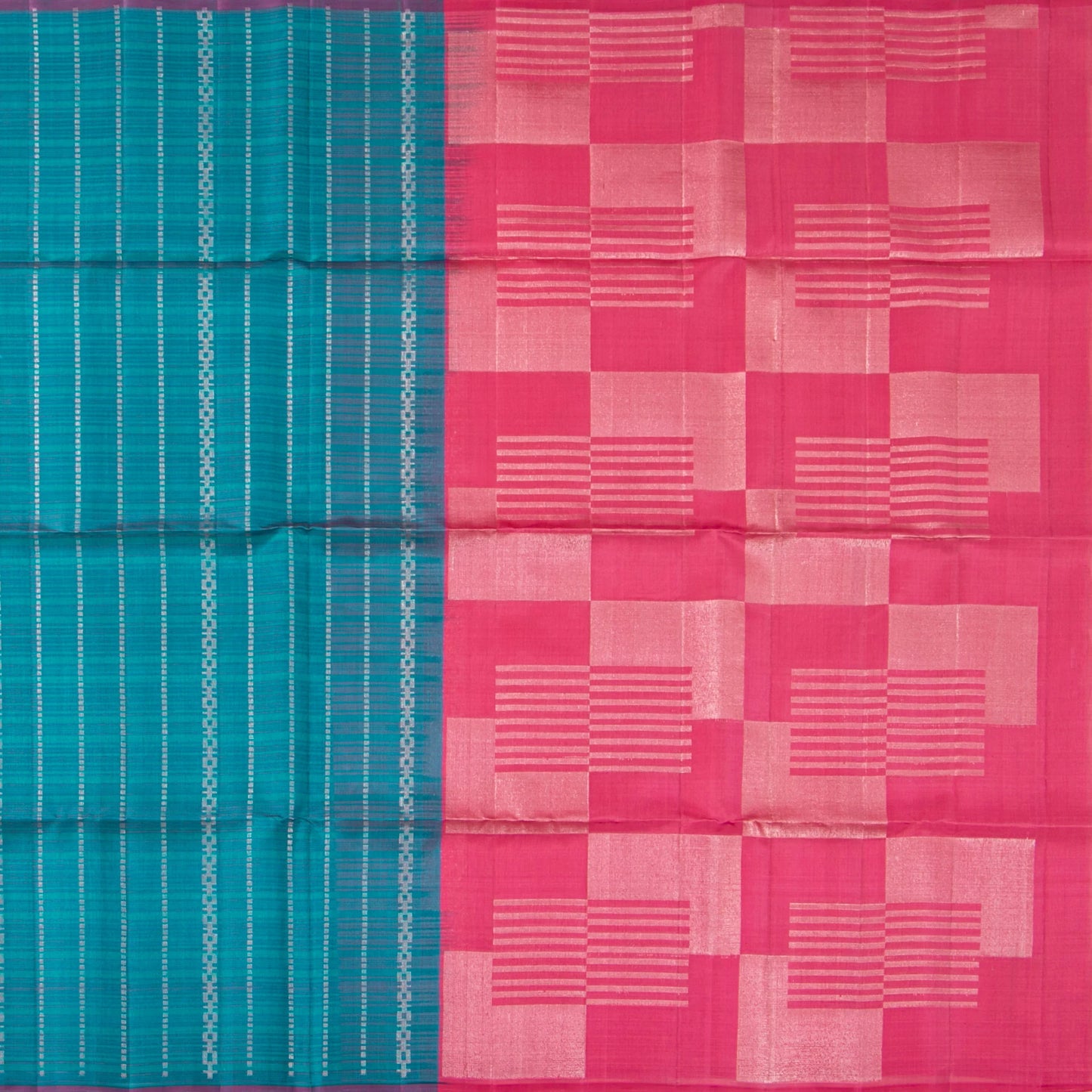 Blue And Pink Borderless Kanchipuram Soft Silk Saree For Festive Wear PV RSP 186
