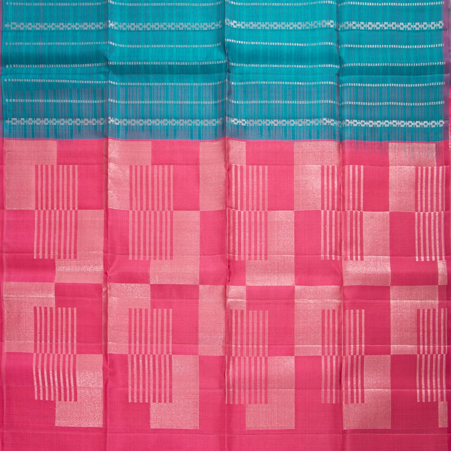 Blue And Pink Borderless Kanchipuram Soft Silk Saree For Festive Wear PV RSP 186