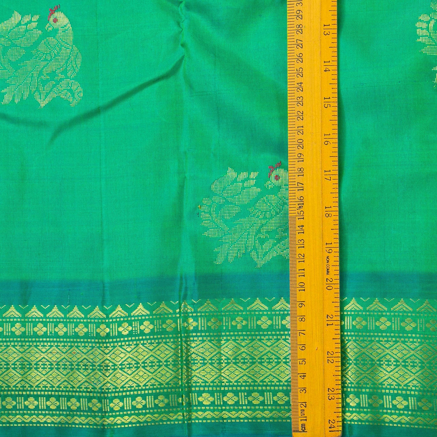 Green And Turquoise Kanchipuram Silk Saree With Meenakari Zari Buttas For Festive Wear PV NYC 1780