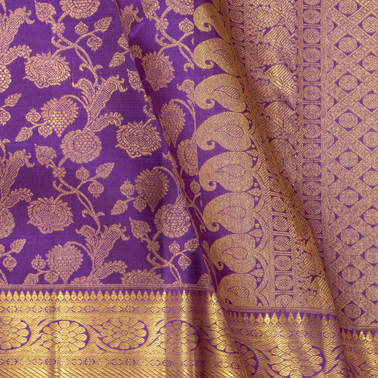 Purple And Gold Kanchipuram Silk Saree For Bridal Wear PV NYC 1770 - Silk Sari - Panjavarnam PV NYC 1770