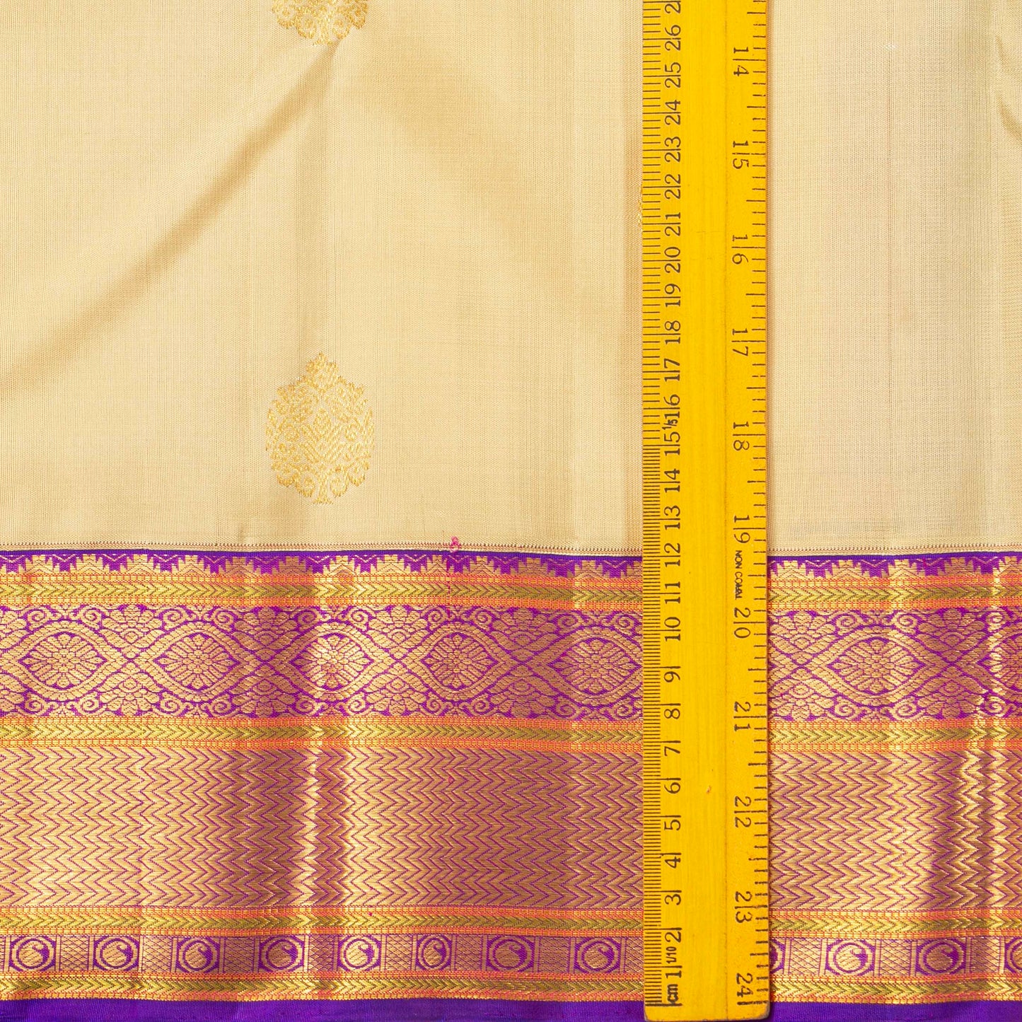 Beige And Purple Kanchipuram Silk Saree For Wedding Wear PV NYC 1924